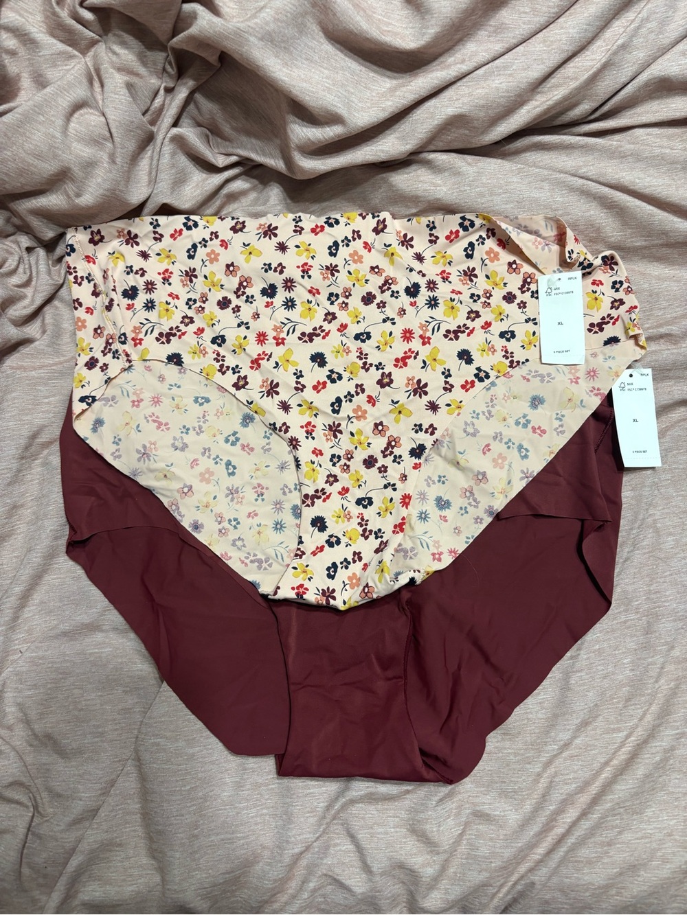 Old Navy Floral High-Waist Briefs - Cream and Burgundy